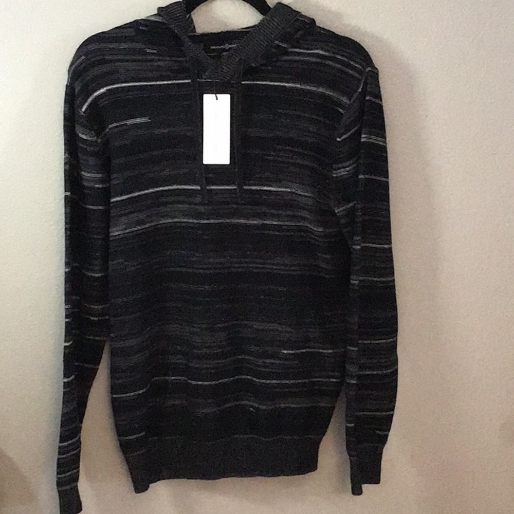 Black multi strip small Treasure and Bond hoodie Draw string ribbed waist